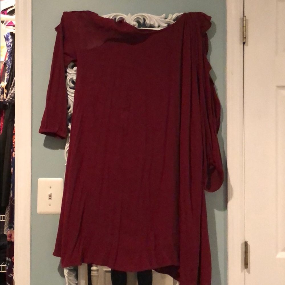 Maroon dress with peep shoulders